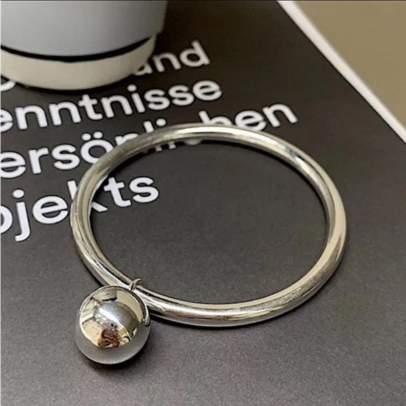 Ball Charm Sterling Silver Bangle Bracelet Ring Set - Picture 2 of 14